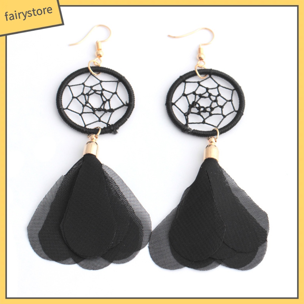 Bông tai nữ hình vòng bắt giấc mơ đính lông vũ siêu xinh