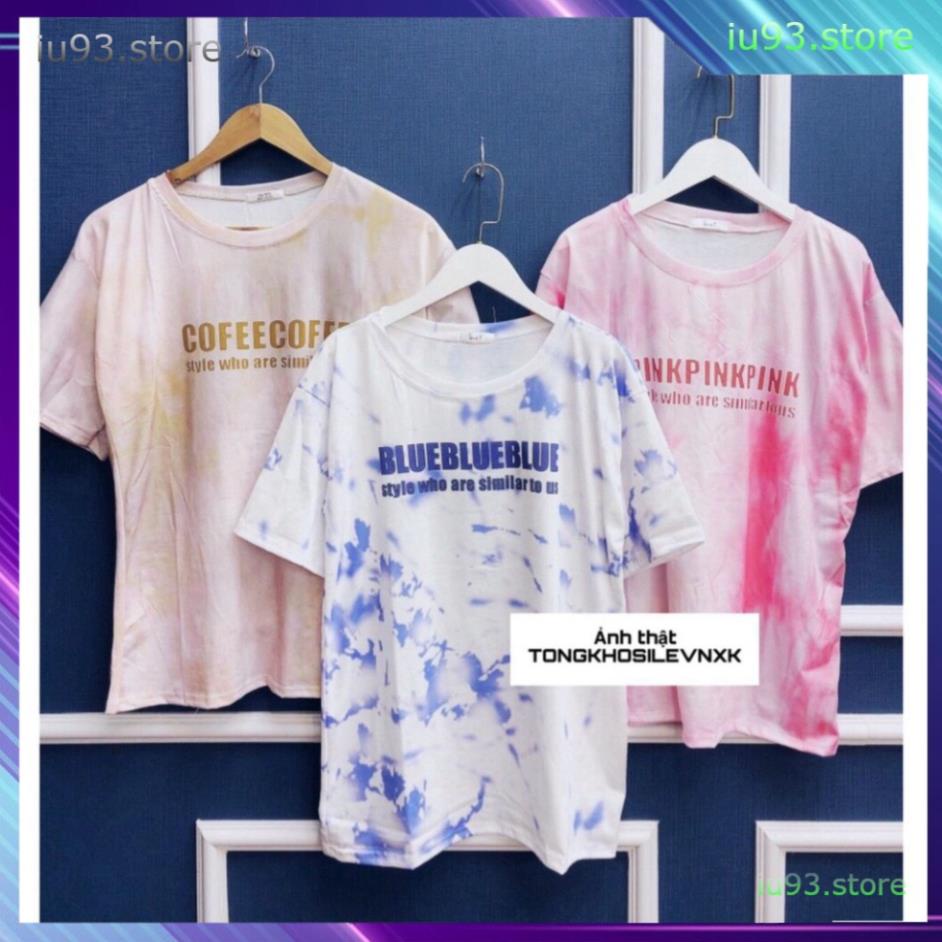 SP mới - sẵn - Áo Phông Loang In Chữ COFFE-PINK-BLUE Unisex 3 Màu - Áo Loang Thun mix màu Cofee Xanh Hồng Nâu Nam Nữ *
