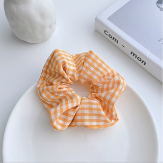 Dây buộc tóc, cột tóc scrunchies caro cam đậm
