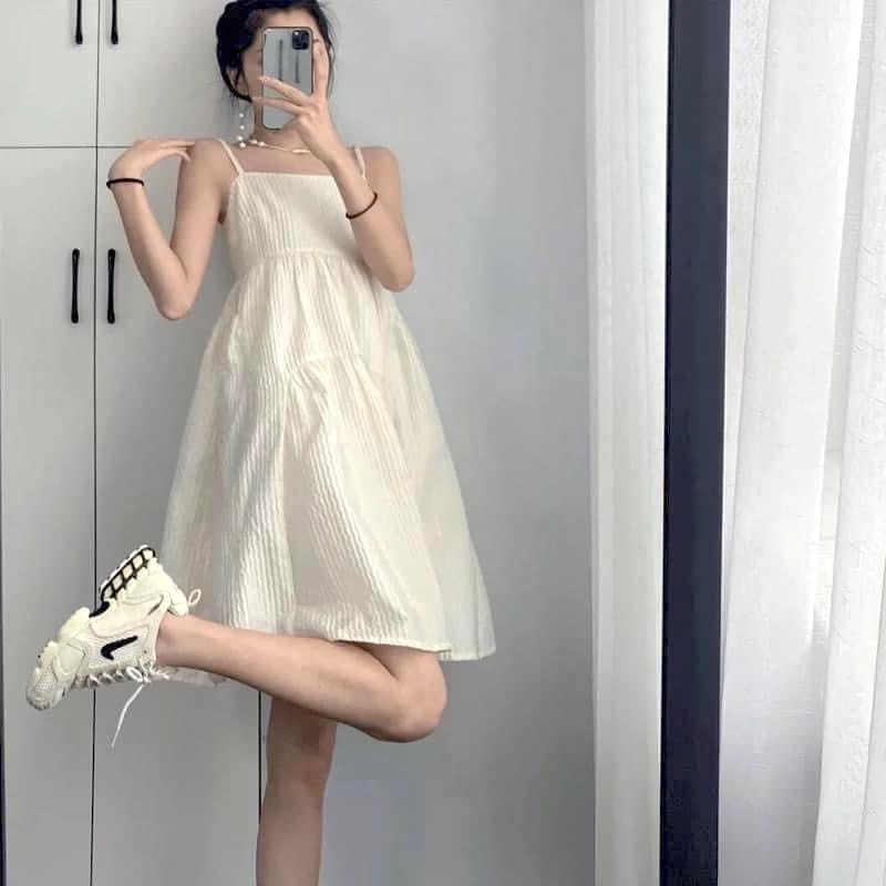 Váy 2 Dây Đũi Nhăn Trắng PEONYB Nữ [FREESHIP] 🌸 Đầm babydoll dáng suông bánh bèo mặc đi biển cá tính Ulzzang 🌸 | BigBuy360 - bigbuy360.vn