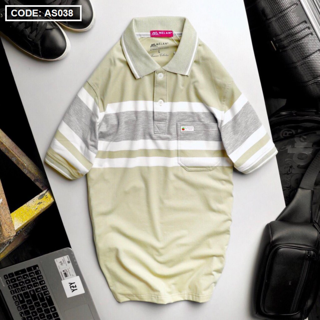 Áo Polo Nam Trung Niên Có Túi Sọc Ngang BIG SIZE 90KG Chất Liệu Thun Cotton Cao Cấp