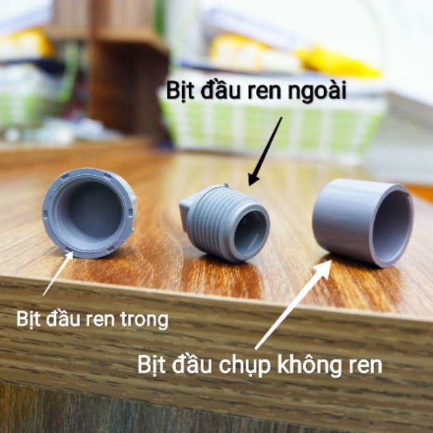 5 chiếc Bịt đầu ren trong, bịt đầu ren ngoài, bịt đầu chụp trơn nhựa PVC 21, 27, 34, 42, 48, 49