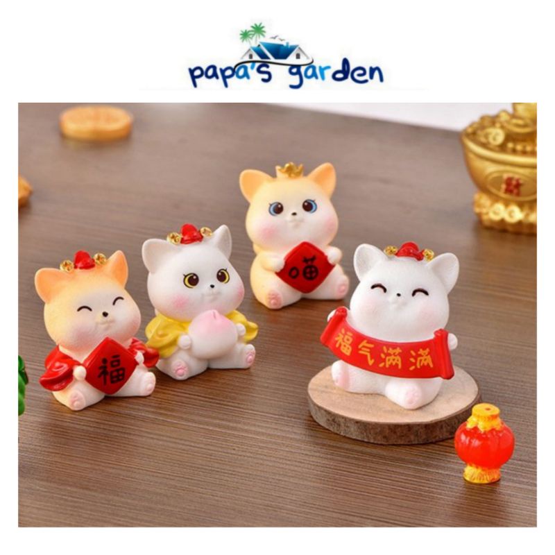 Trang trí tết mô hình mèo vàng tiểu cảnh thuận buồm xuôi gió cá chép hóa rồng ko