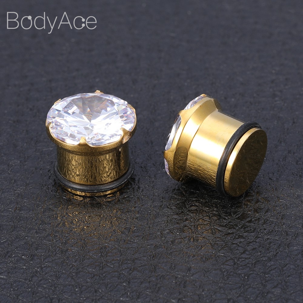 Khuyên Nong Tai Bằng Thép 4-16mm Đính Đá Zircon