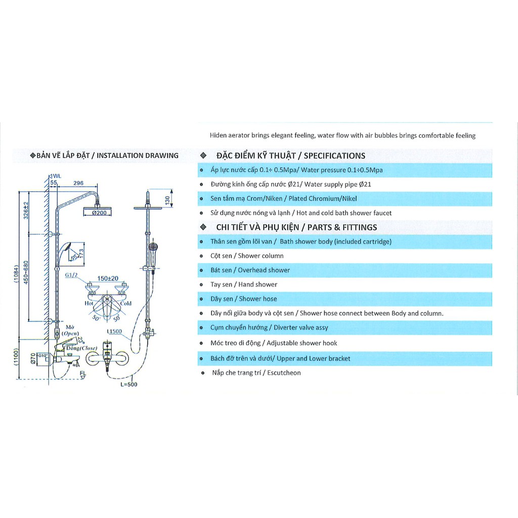 Sen cây tắm đứng INAX BFV-1115S-4C