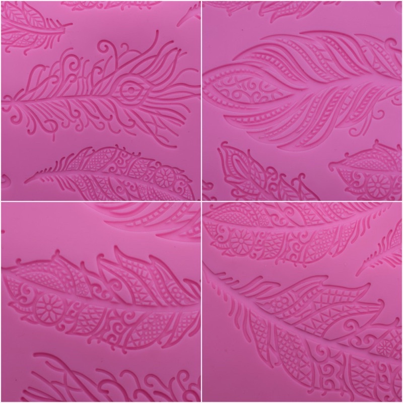 khuôn silicon làm ren đuôi công, lông vũ trang trí bánh