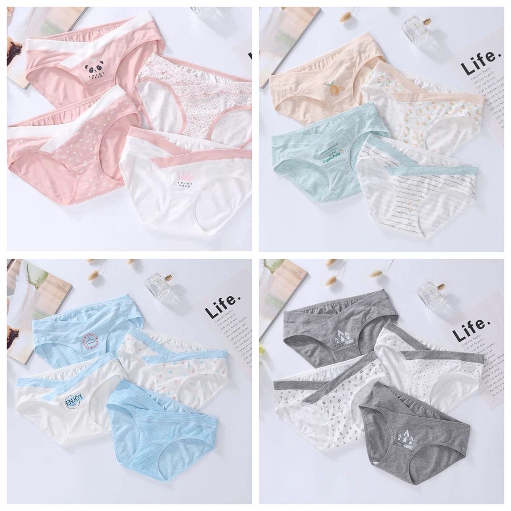 Set 4 Quần Lót Cạp Chéo Bà Bầu, 100% Cotton Mềm Mại Cho Mẹ 40-70kg