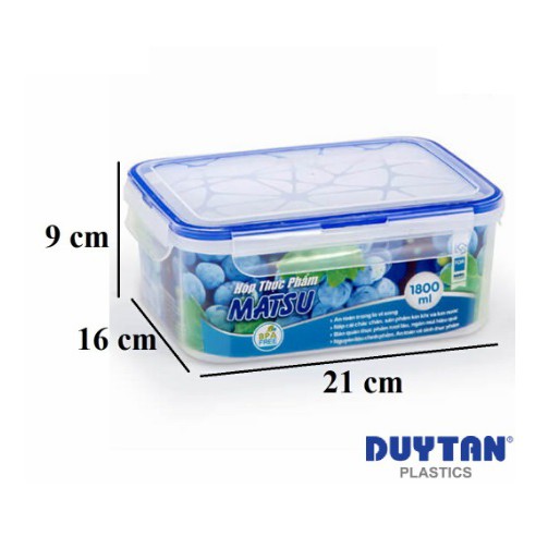 Hộp Nhựa Chữ Nhật Đựng Thực Phẩm Duy Tân Matsu dung tích 1800ml (21 x 16 x 9 cm)