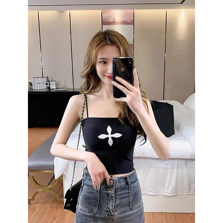 Áo Bra Nữ - Áo Ngực Bra Croptop 2 Dây Thân Dài Chất Su Mềm Mịn Đính Hoa Ngực