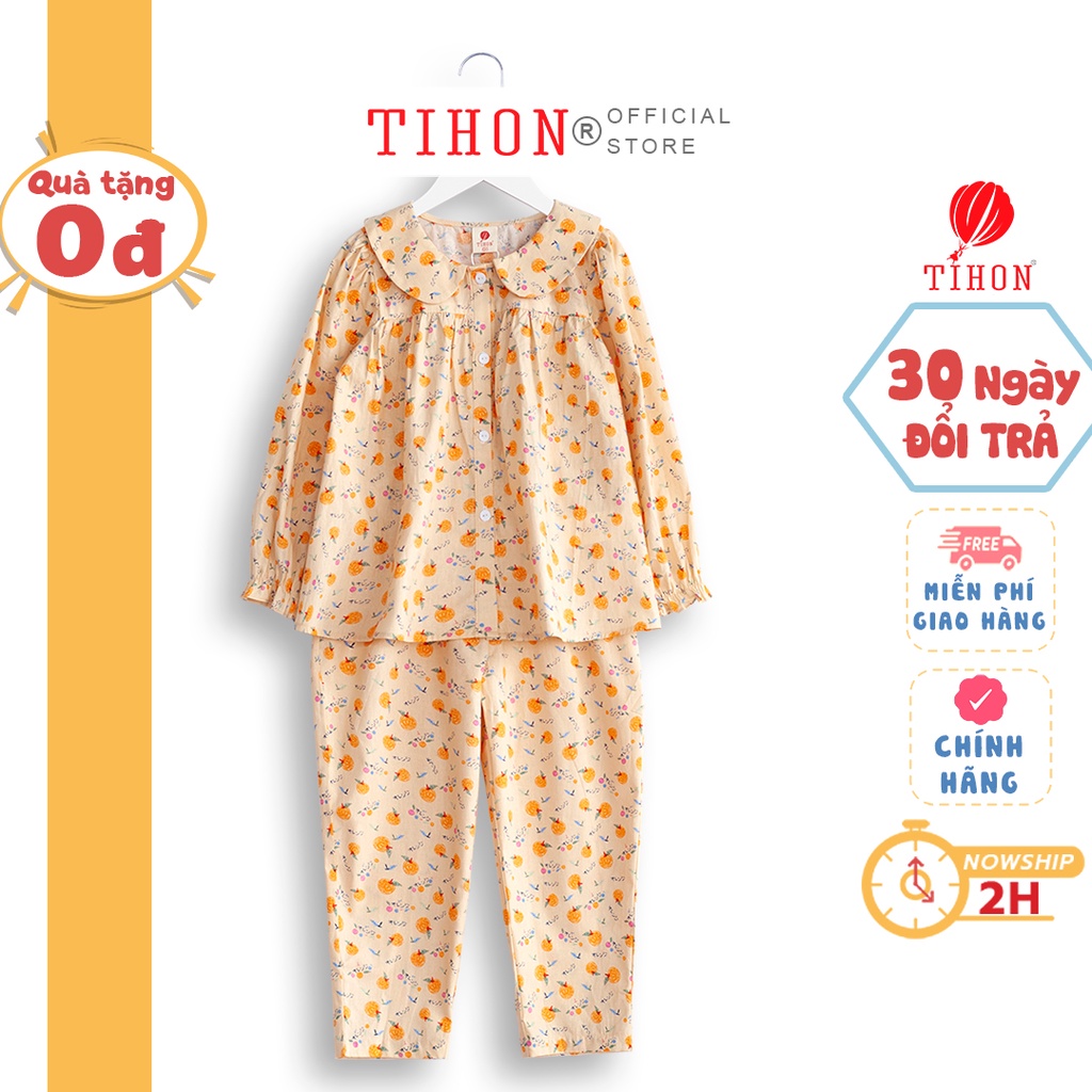 Bộ đồ ngủ cho bé gái TIHON chất liệu mềm mại ấm áp họa tiết xinh xắn cho bé từ 3 đến 12 tuổi SET0750226