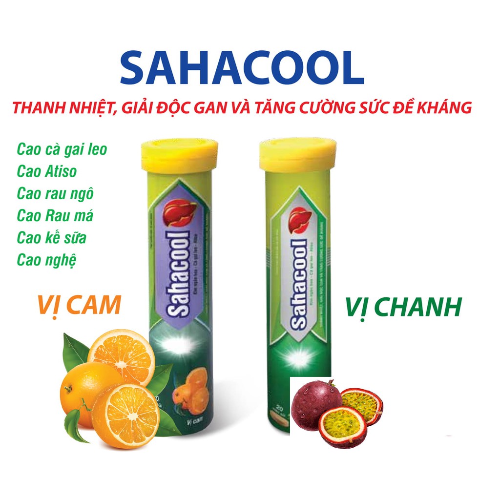 VIÊN UỐNG C SỦI BỔ GAN SAHACOOL - GIÚP THANH NHIỆT, GIẢI ĐỘC GAN, TĂNG CƯỜNG SỨC ĐỀ KHÁNG - TUÝP 20 VIÊN