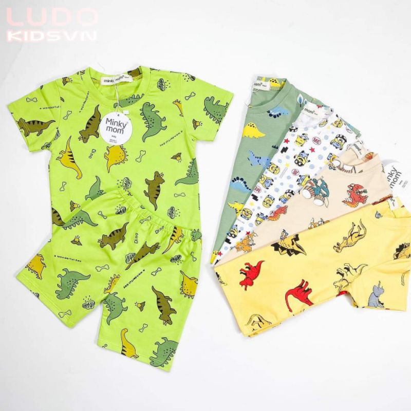 ( SALE 20% ) Bộ Quần Áo Cotton Cộc Tay MINKYMOM Hình Khủng Long Cho Bé ( 5 màu/5 size ) LUDOKIDS SHOP