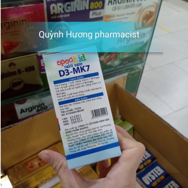 SPECKID Calci Nano D3 MK7 hộp 20 ống