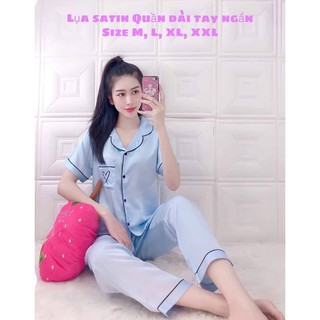 Sét bộ lụa satin pijama tay ngắn quần dài size m 40-52kg