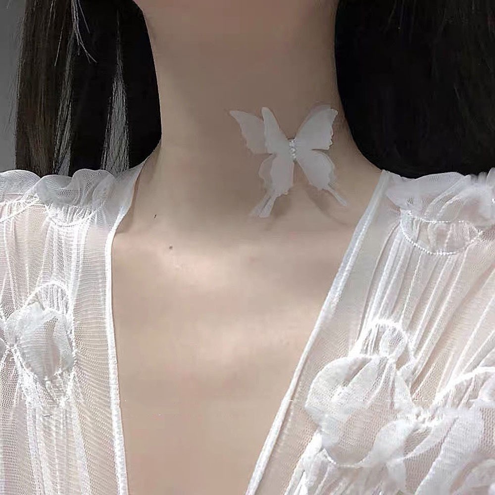 Vòng Cổ Choker Ren Hình Bướm Màu Trắng / Đen Thời Trang Quyến Rũ Cho Nữ