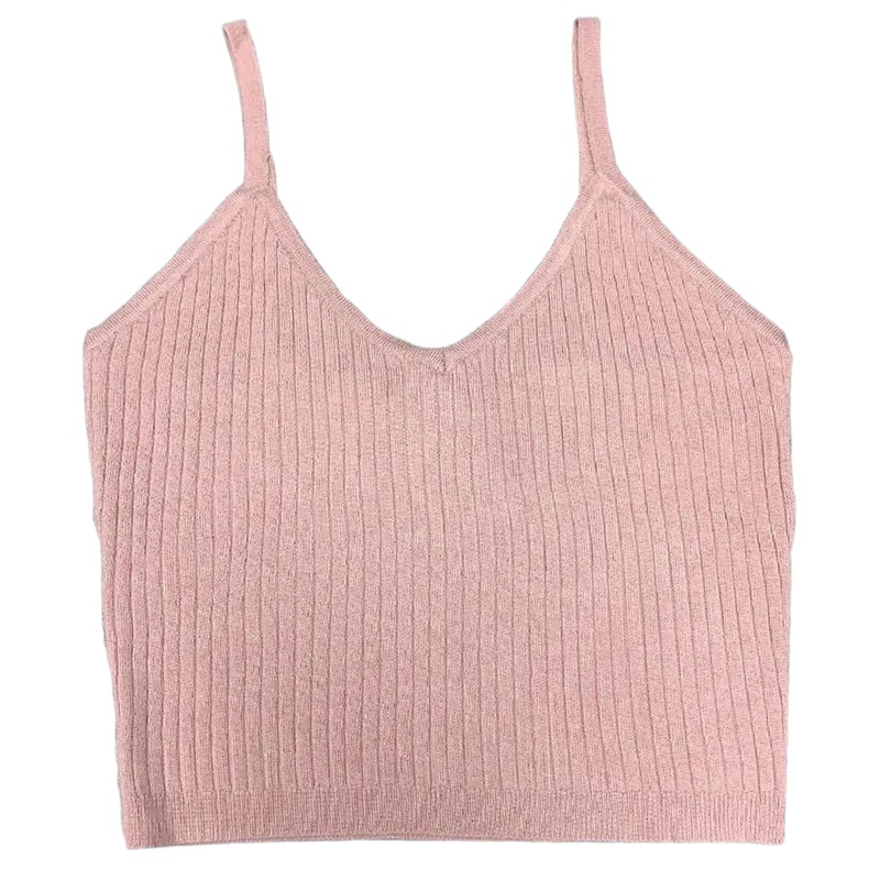 Áo Croptop Hai Dây Dệt Kim Cổ Chữ V Màu Sắc Trơn Quyến Rũ Dành Cho Nữ