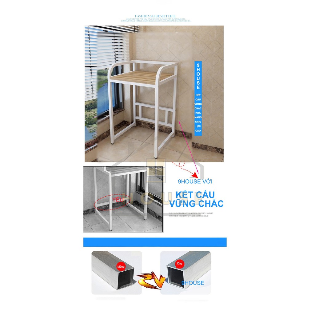 Kệ Máy Giặt 1 Tầng Đa Năng Mã Kmg04 Chính Hãng 9House Để Để Máy Sấy Mini Bên Trên Loại Khung Thép Dày Gỗ Chống Ẩm