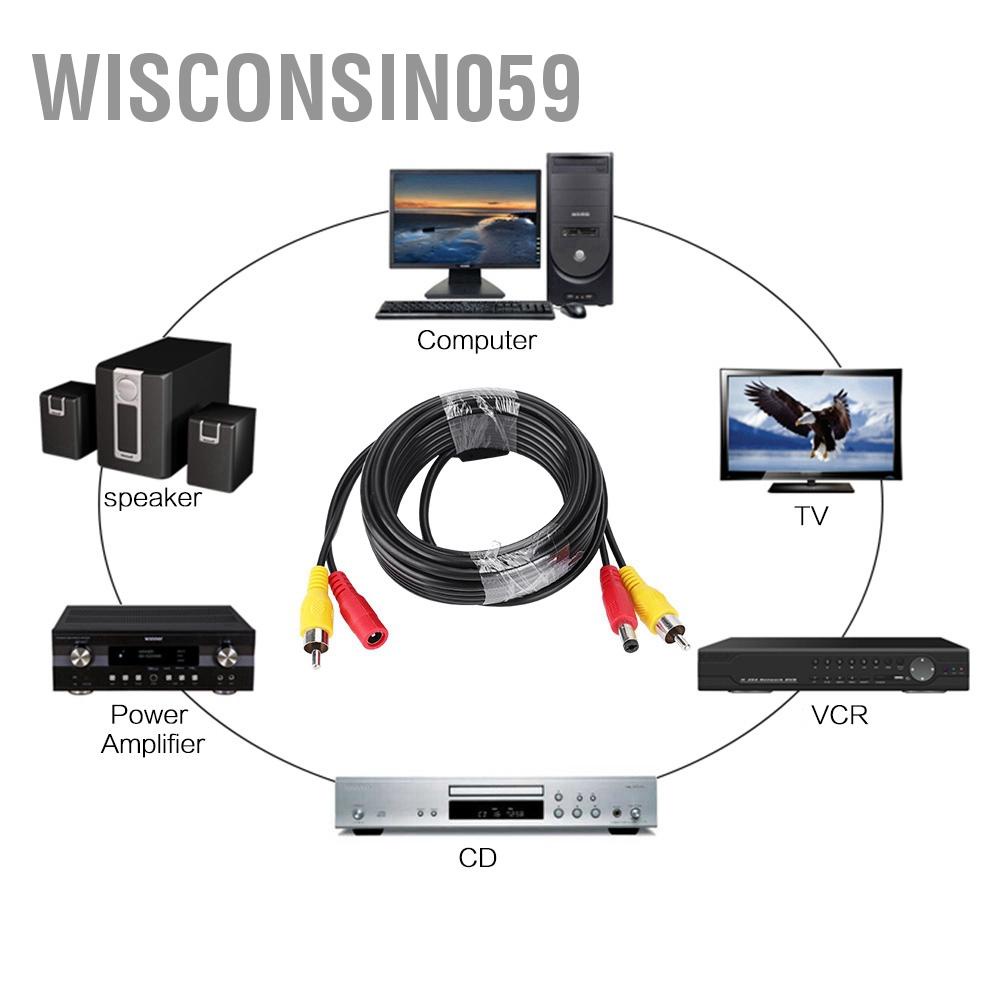 Wisconsin059 RCA + DC Car Monitoring Analog Camera AV Audio Video Power Cable Wire
