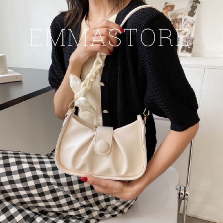 0Túi Xách Nữ Kẹp Nách 2 Dây Da Dầy Quai Phối Nơ  Kiểu Dáng Trẻ Trung Nữ tính