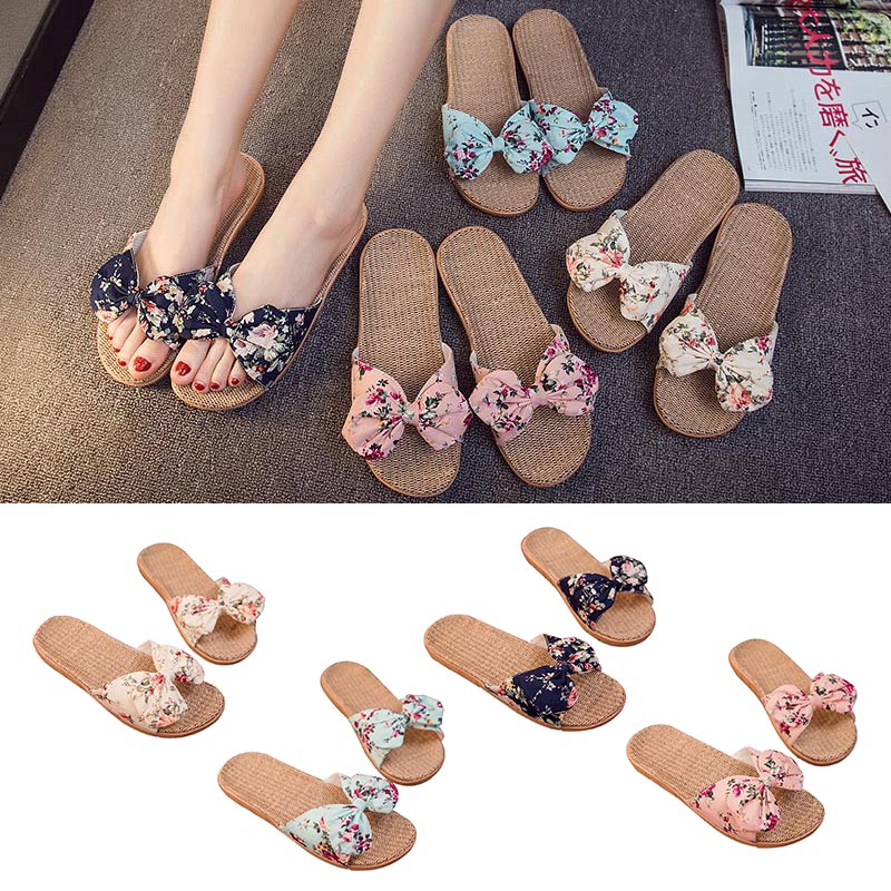 Dép đế bằng đính nơ thời trang cho nữ