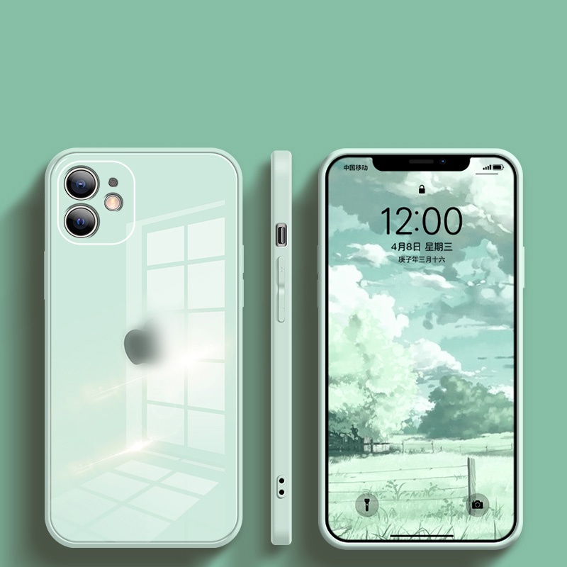 Ốp điện thoại mặt kính hình vuông đơn giản thích hợp cho Iphone 12 11 Pro Max Xs Max Xr X 8 7 Plus