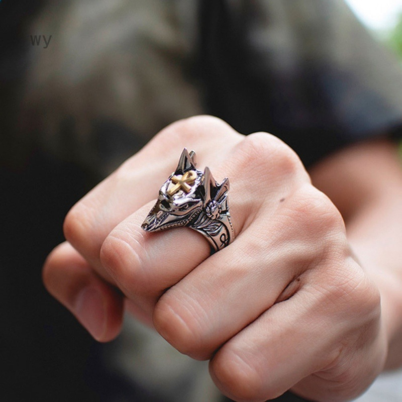 Nhẫn Đeo Tay Kim Loại Khắc Hình Mặt Sói Vintage Cho Nam Nữ