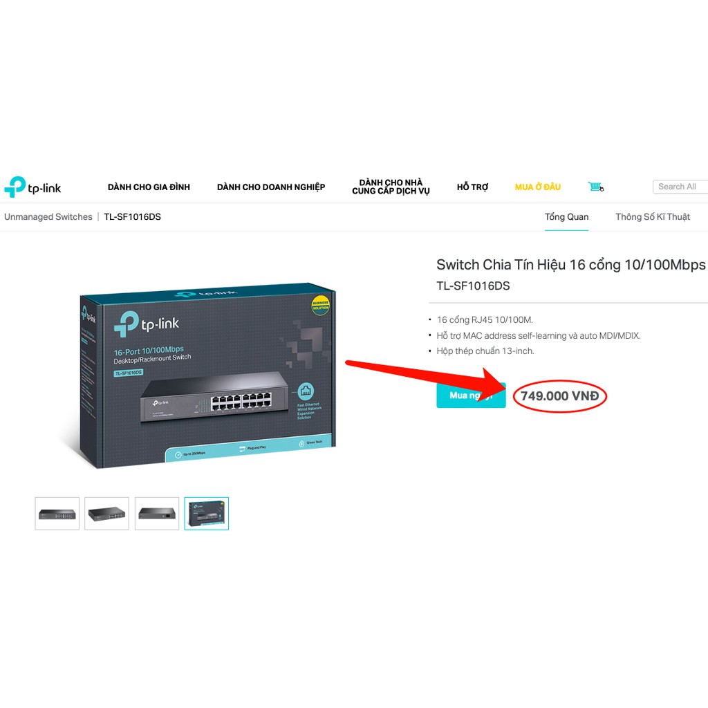 TP-Link Bộ chia tín hiệu 16 cổng RJ45 10/100 Mbps Công suất cao - TL-SF1016DS - Hàng Chính Hãng