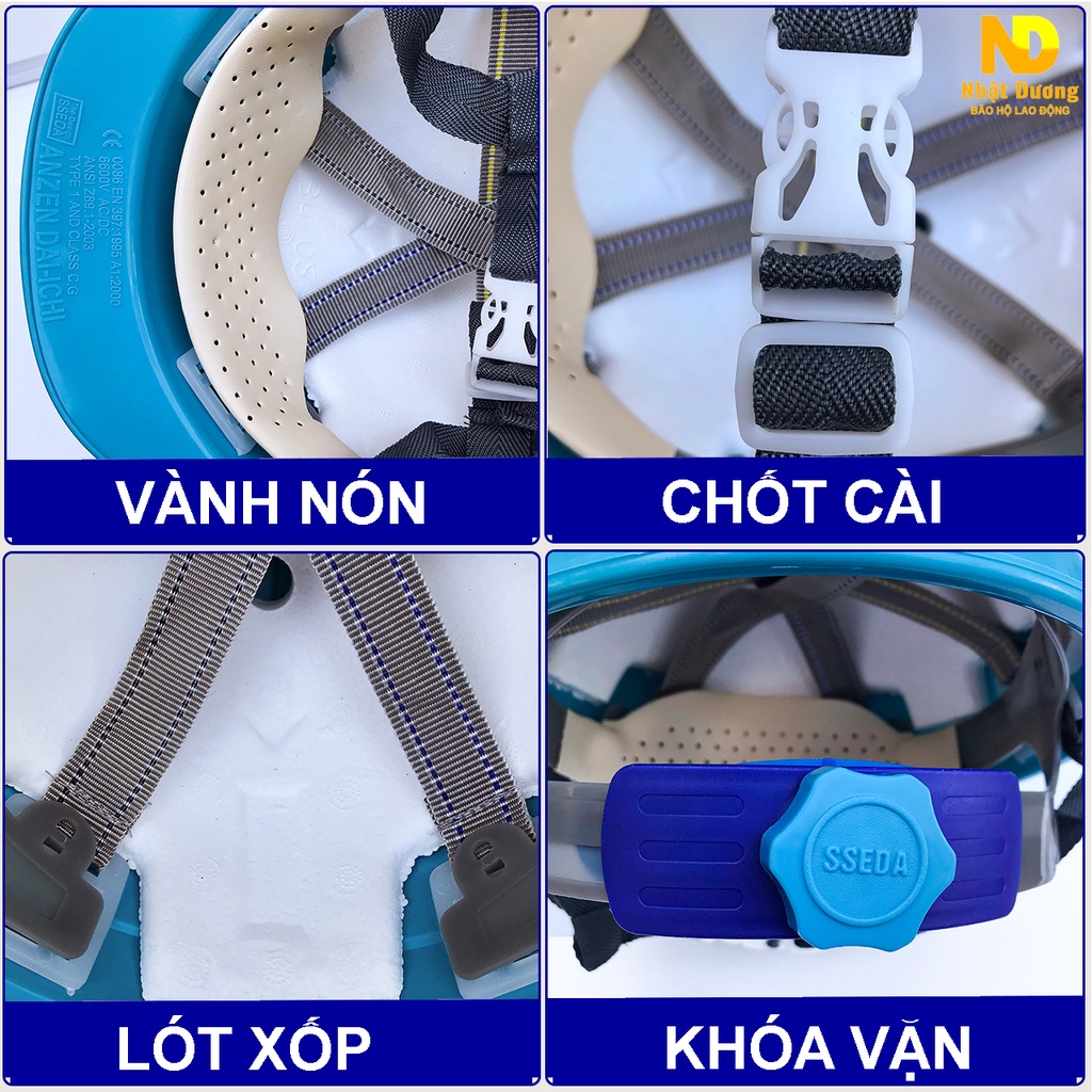 Mũ bảo hộ lao động khóa vặn màu xanh biển HPS1, Nón bảo hộ lao động lót xốp Nhật Dương