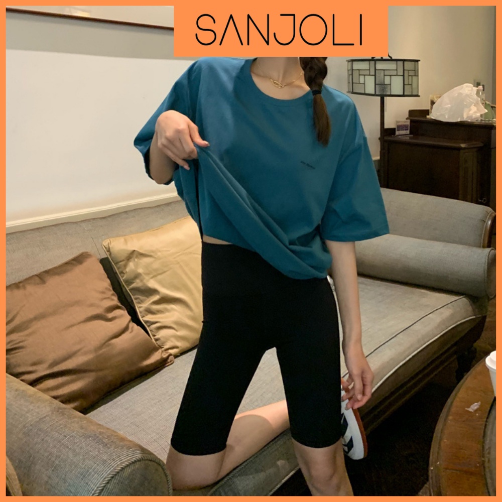 Quần legging lửng SANJOLI vải cao cấp biker nữ đùi ngố đồ mặc nhà dáng ôm bó lưng thun tập gym yoga bigsize QD007