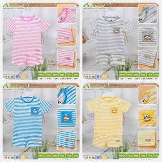 (Uala)Bộ cộc tay cài vai kẻ to in túi (hồng) sz 2-3 y