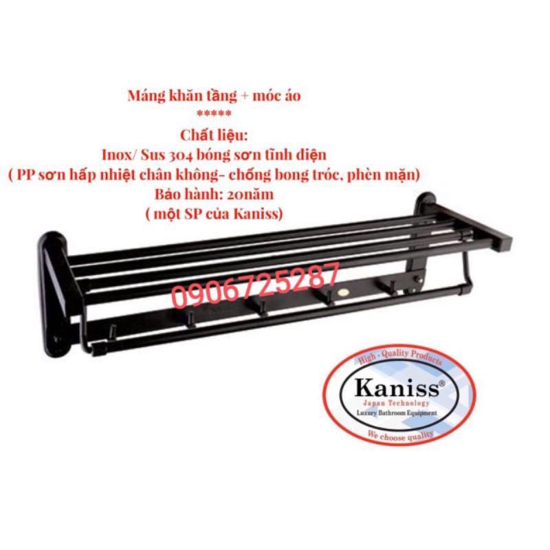 Máng khăn tầng đa năng,giá treo khăn inox 304 sơn tĩnh điện màu đen,mạ vàng Titanium , Phủ Nano màu Xám cao cấp Kaniss