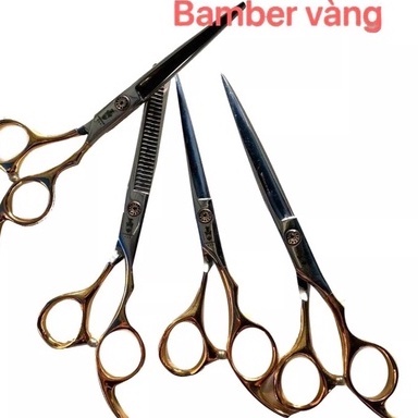 Kéo cắt tỉa tóc Bamber vàng thép không gỉ chuẩn salon