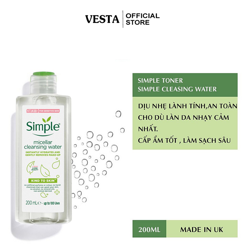 Combo Simple ( Sữa Rửa Mặt + Nước Tẩy Trang + Toner Nước Hoa Hồng + Kem Dưỡng Ẩm Da ) Tẩy Tế Bào Da Chết Dịu Nhẹ | BigBuy360 - bigbuy360.vn