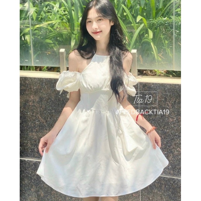 Đầm Xoè cổ yếm Tay Ngắn Trễ Vai siêu xinh