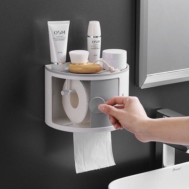 Kệ Nhà Tắm Đựng Đồ Dán Tường, Hộp Đựng Giấy OS01 Kệ Để Mỹ Phẩm Có Nắp Chống Bụi Nhựa ABS Cao Cấp