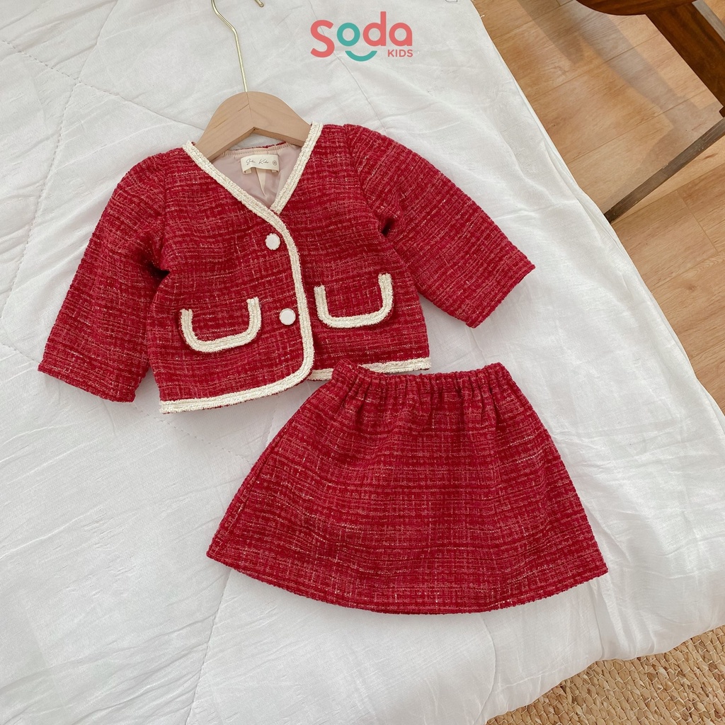 (Hàng thiết kế) Bộ áo khoác dạ đỏ kèm chân váy Thu Đông xinh tiểu thư