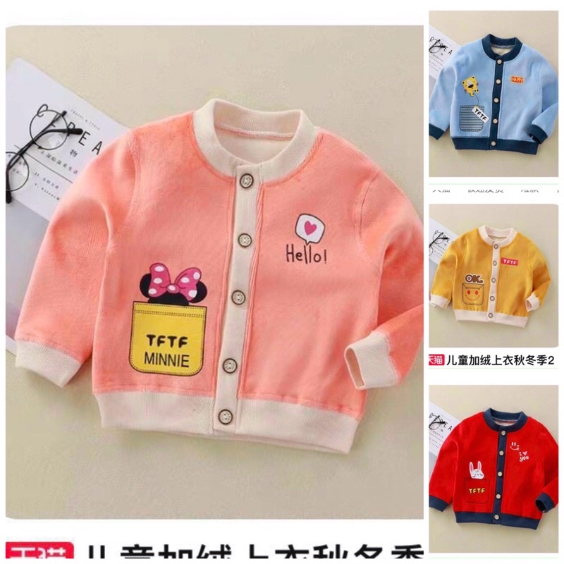 Áo cardigan nhung lót lông cho bé trai bé gái, quần áo trẻ em thu đông
