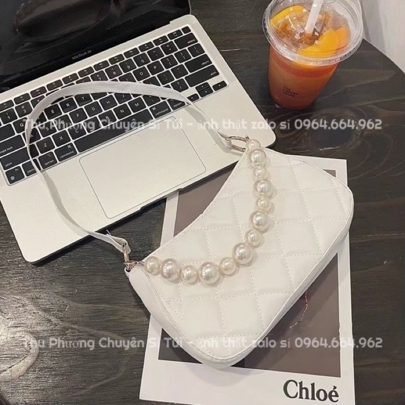 Túi kẹp nách trần ô kèm dây ngọc chất da cao cấp đựng vừa điện thoại