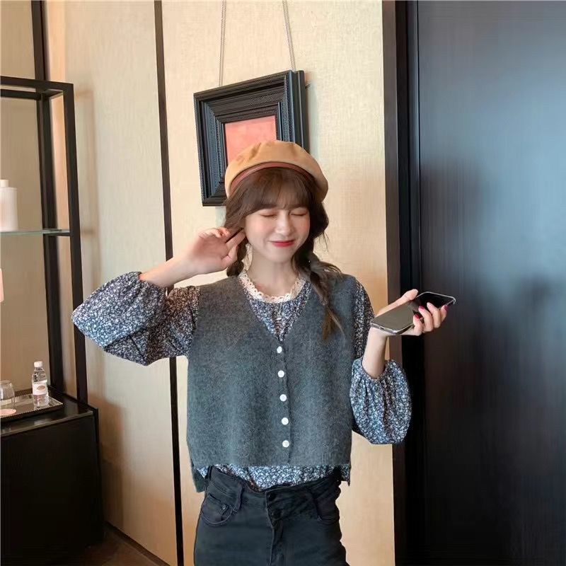Áo cardigan không tay dệt kim cổ V phong cách Hàn Quốc 2020