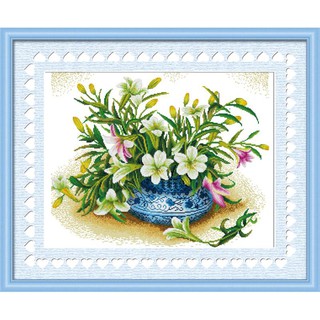 Tranh thêu chữ thập Bình hoa dại < YH345 > chưa thêu