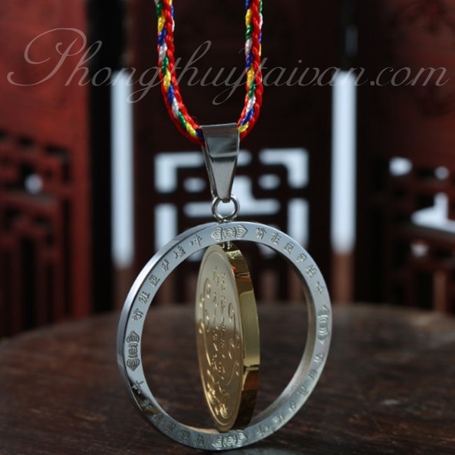 Dây chuyền ngũ_sắc Chư Phật và Bồ Tát - mặt bánh xe thần chú 3.2cm.