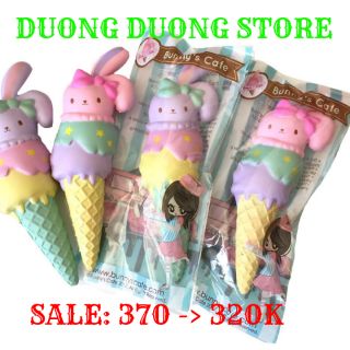 THANH LÝ SQUISHY CHÍNH HÃNG BUNNY'S CAFE KEM ĐẦU THỎ