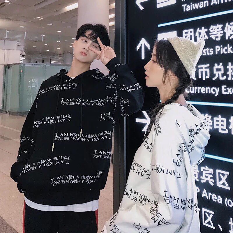 Áo Hoodie Unisex IN CHỮ [ ĐEN-TRẮNG]