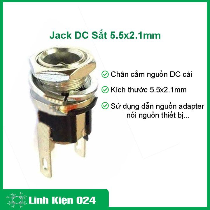 Jack DC sắt iack cắm 5.5x2.1mm dẫn nguồn cho adapter, thiết bị điện