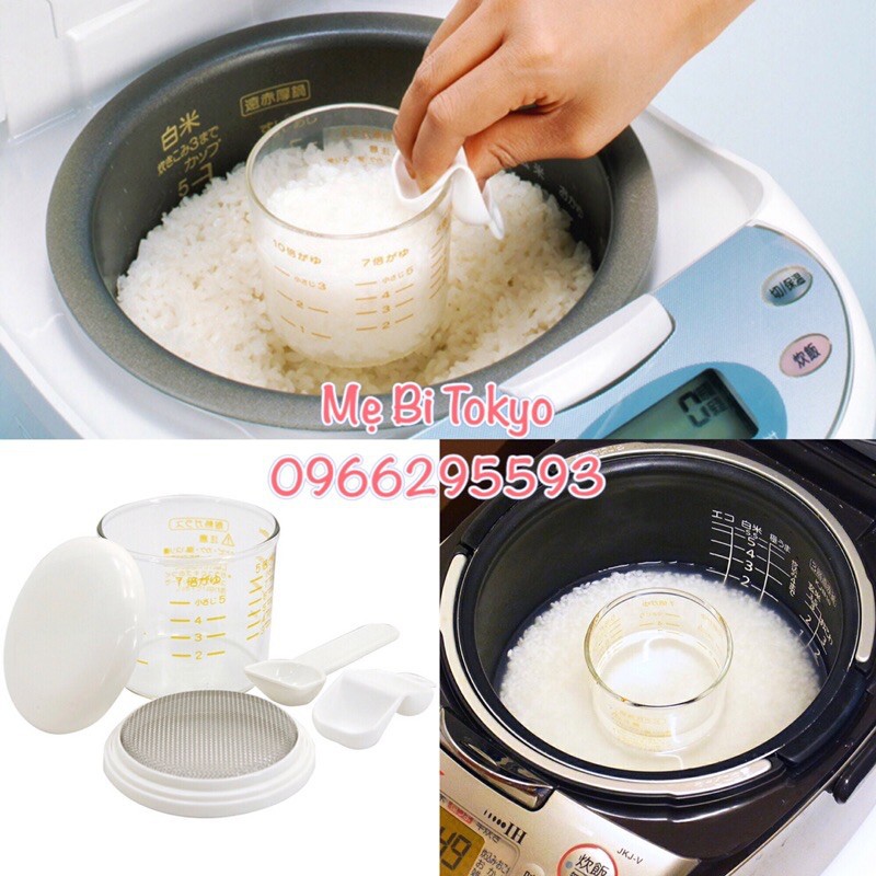 Cốc nấu cháo trong nồi cơm điện kèm rây lọc 200ml Made in Japan ( cốc thuỷ tinh)