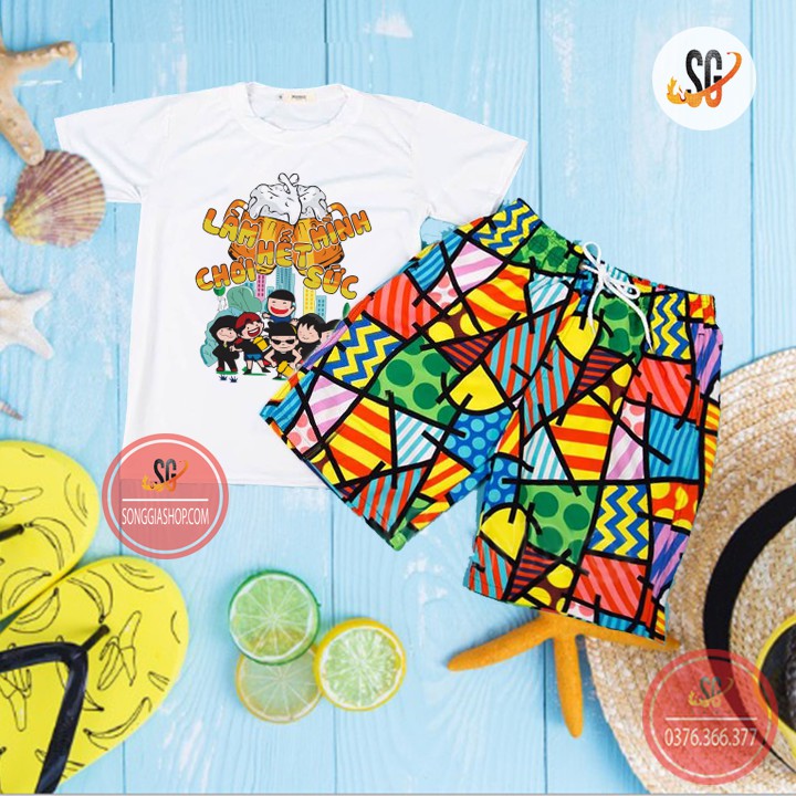 Đồ đi biển nam nữ - Set đi biển gồm áo và quần hoạ tiết nổi bật - Chất thun dày dặn DDB81 | DONGPHUCSG