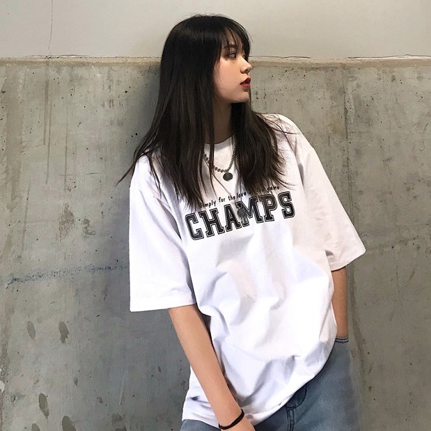 Áo thun nam nữ 100% Cotton, áo phông nam nữ tay lỡ form rộng, phông nữ chất cotton siêu mềm mịn in chữ CHAMPS | BigBuy360 - bigbuy360.vn