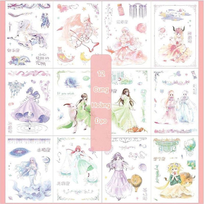 Set 6 tấm sticker chủ đề 12 cung hoàng đạo