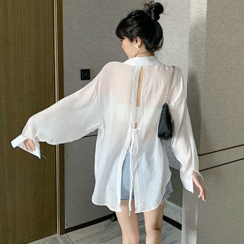 [Augustcloth] Áo sơ mi xẻ lưng thắt dây phong cách Hàn Quốc