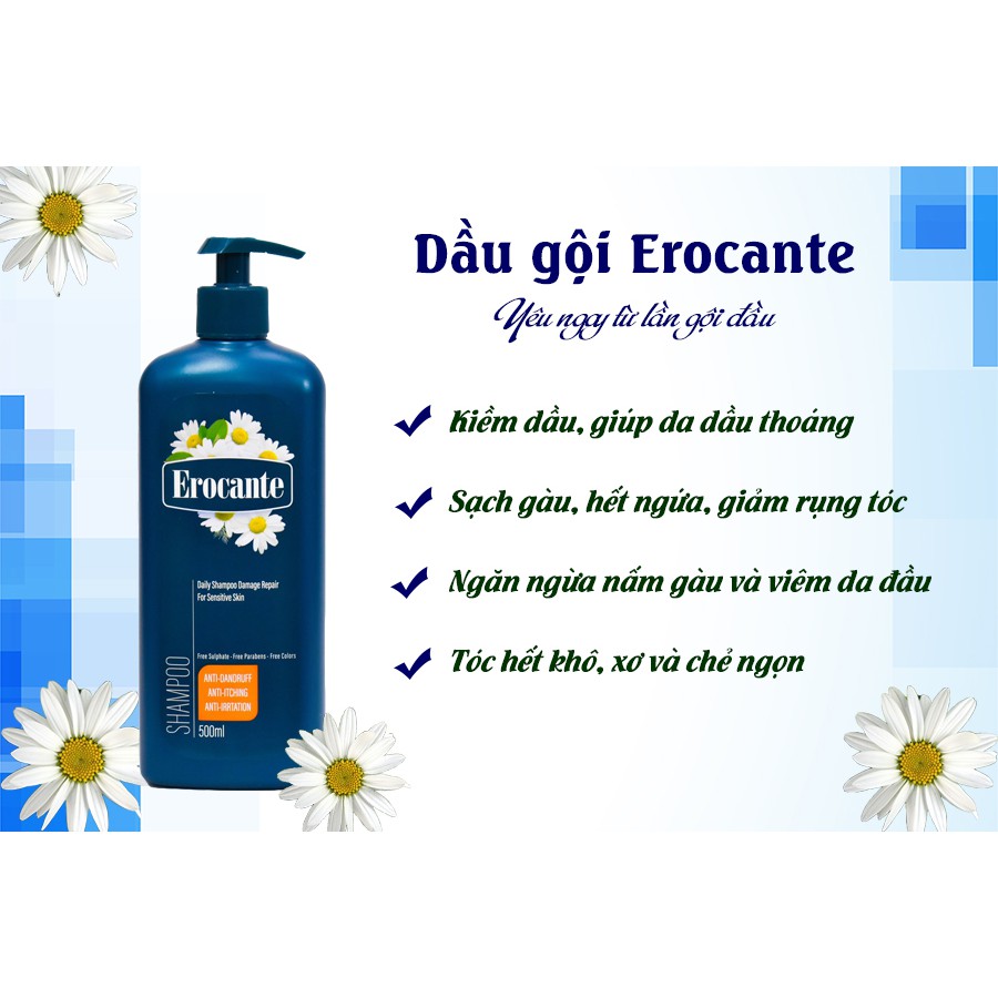 Combo Viên uống Erocante &Dầu gội Erocante 500ml giảm rụng tóc, hỗ trợ mọc tóc, đen tóc, giúp tóc chắc khỏe và bóng mượt